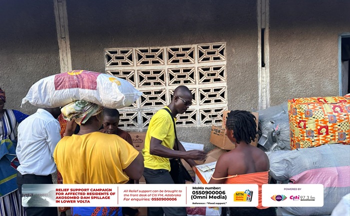 Citi973's tweet photo. #Relief4LowerVolta: The initial batch of relief supplies, generously contributed by Citi FM and Citi TV's caring audience, has reached some impacted communities.

The company aims to extend its relief campaign to more areas on Saturday, October 21, 2023. Join Citi FM/TV in making a difference. 

Find out how you can send a donation here: https://t.co/02wxBgKTGh #CitiNewsroom