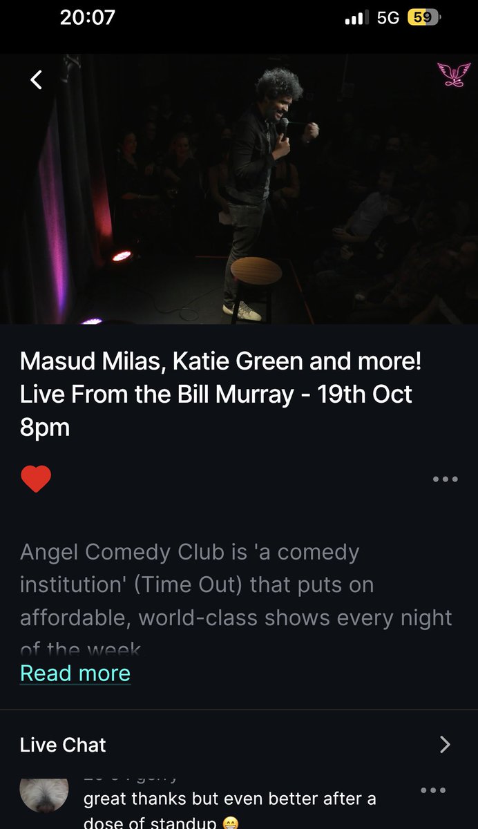 Sticklemouse's tweet image. @angelcomedy live from @billmurraypub brought to we lucky folk on the @nextupcomedy crew @Masudmilas working on the #Secondrow this time 💙☺️👏🎭✌️