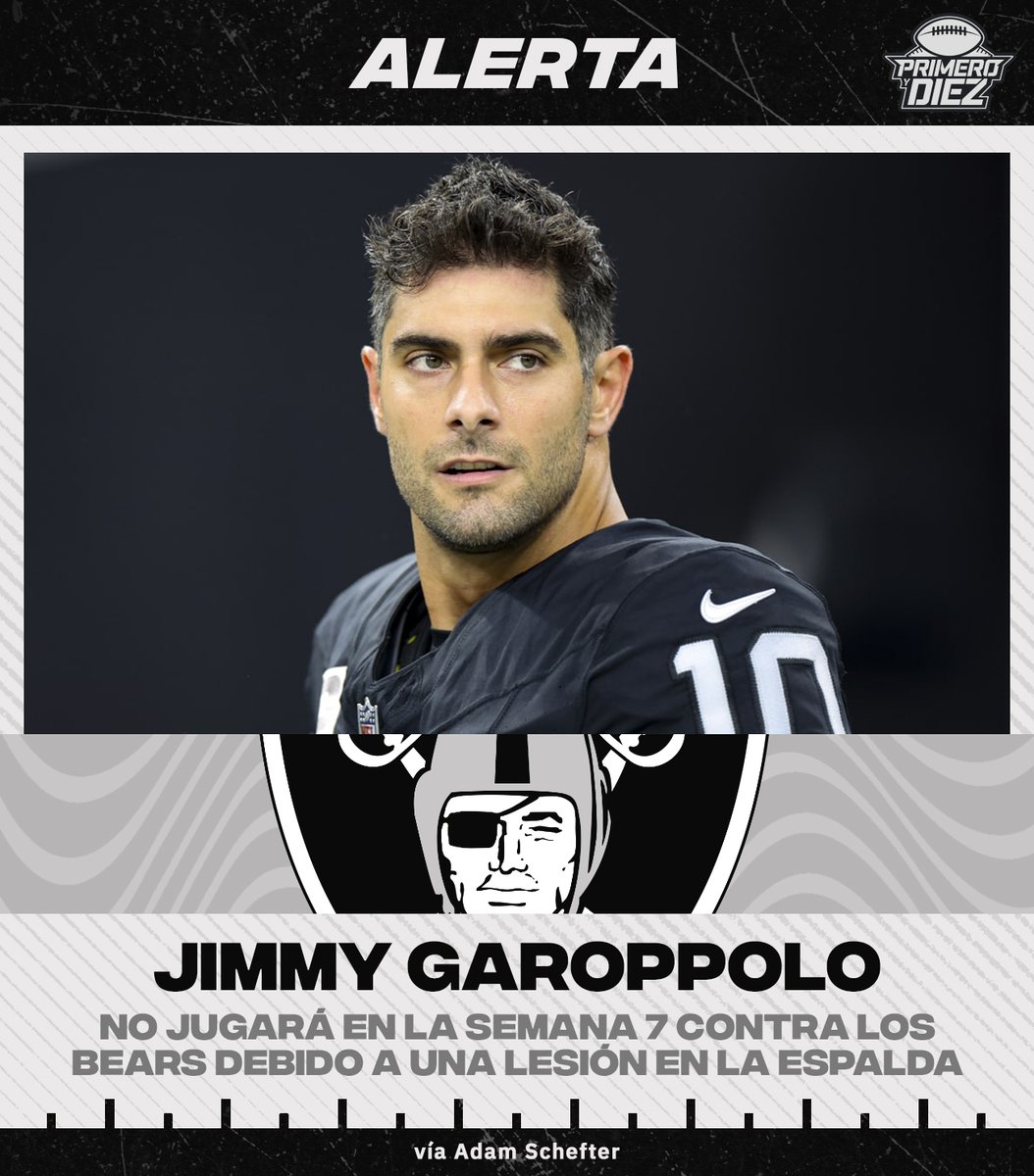 Primeroydiez's tweet photo. Los #Raiders aún no deciden si jugará Brian Hoyer (reemplazó a Garoppolo ante los Patriots en la semana 6) o Aidan O’Connell (el novato fue titular ante los Chargers en la semana 4) 🏴‍☠️🏈

#RaiderNation #NFL https://t.co/kIYLXQC9hR