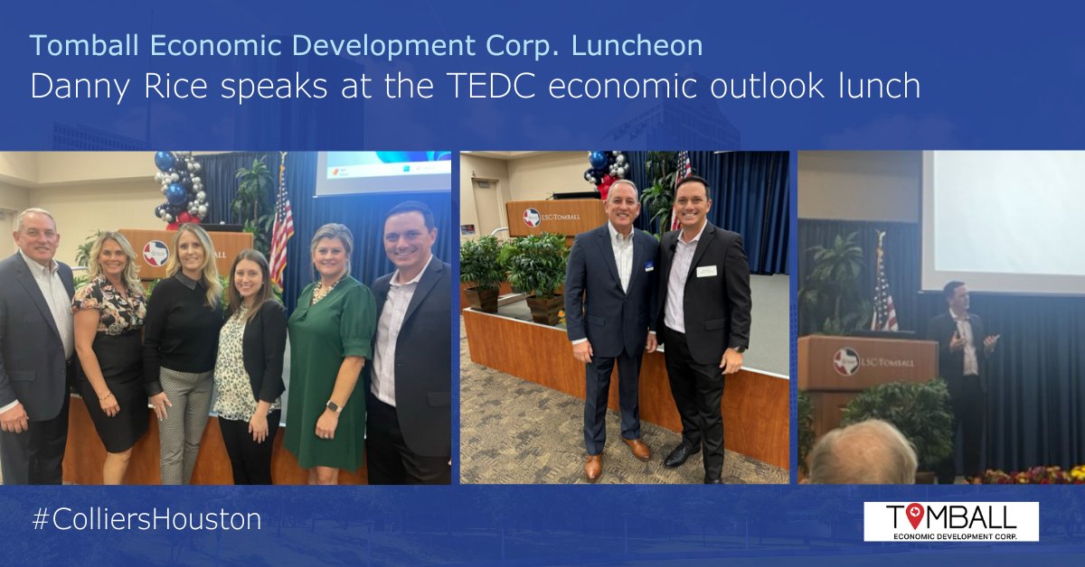 Colliers_HOU's tweet photo. Danny Rice spoke at Tomball Economic Development Corporation's economic outlook luncheon on Wednesday, October 19th. Thank you for sharing the industry insight.

#KnowledgeSharing #CRE #ColliersHouston #TEDC https://t.co/IWGM5esb8m