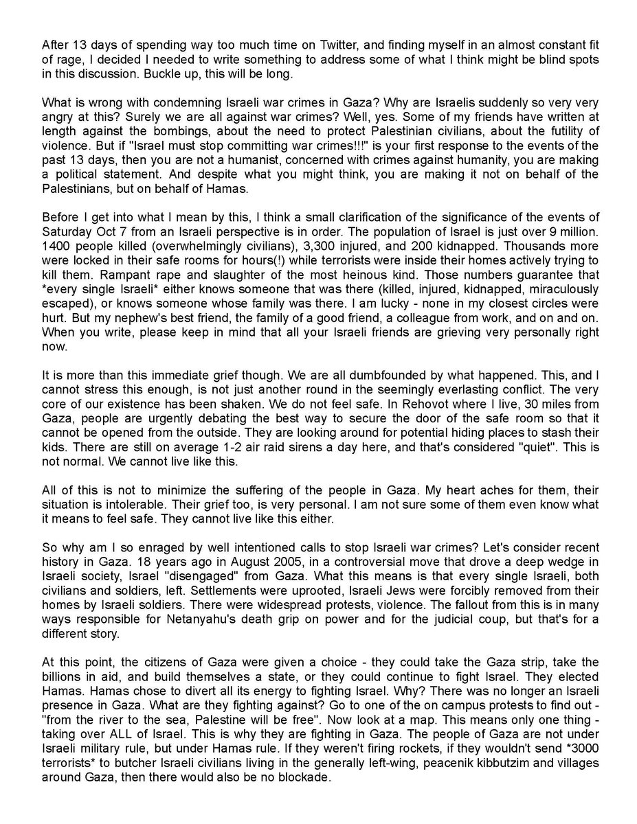 MichalRamot's tweet photo. Being on Twitter which is no longer even Twitter, has been driving me insane. I tried to explain why, why shouting about Israeli war crimes is not actually helpful to anyone, and what you might actually do instead. https://t.co/knwP3ODhXS