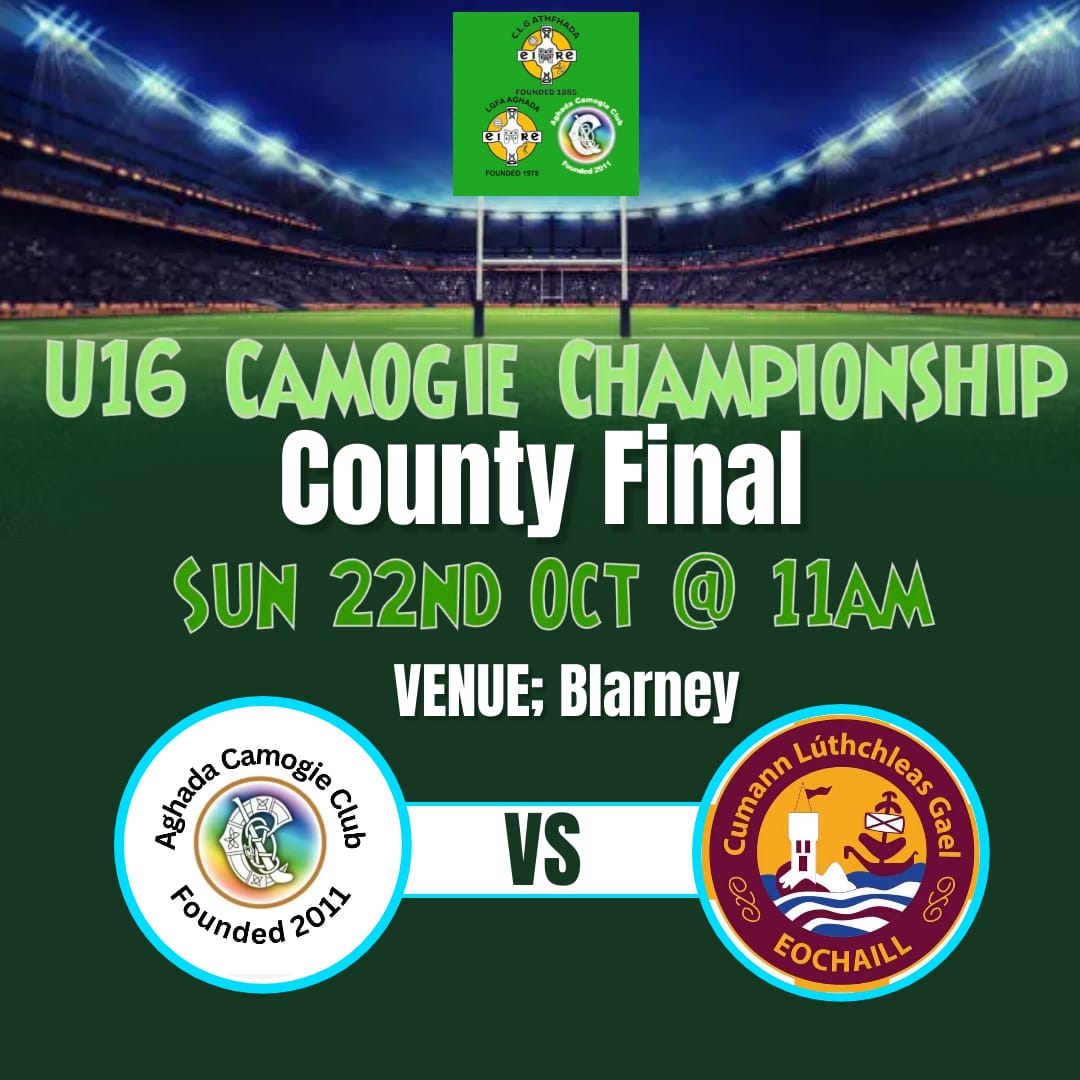 Big match this Sunday as our U-16 Girls are in action in a County final v Youghal @ 11am in Blarney. All support would be greatly appreciated.