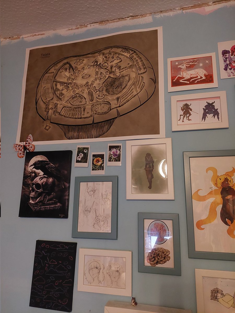 I finally added some stuff to my art wall that has been sat around.
And I got to add my new poster and stickers from Syntax (by <a href="/TwinStrangersP/">Twin Strangers Productions</a> ) I will never shut up about Syntax, its so damn good. The poster is so cool and the stickers are amazing!!!