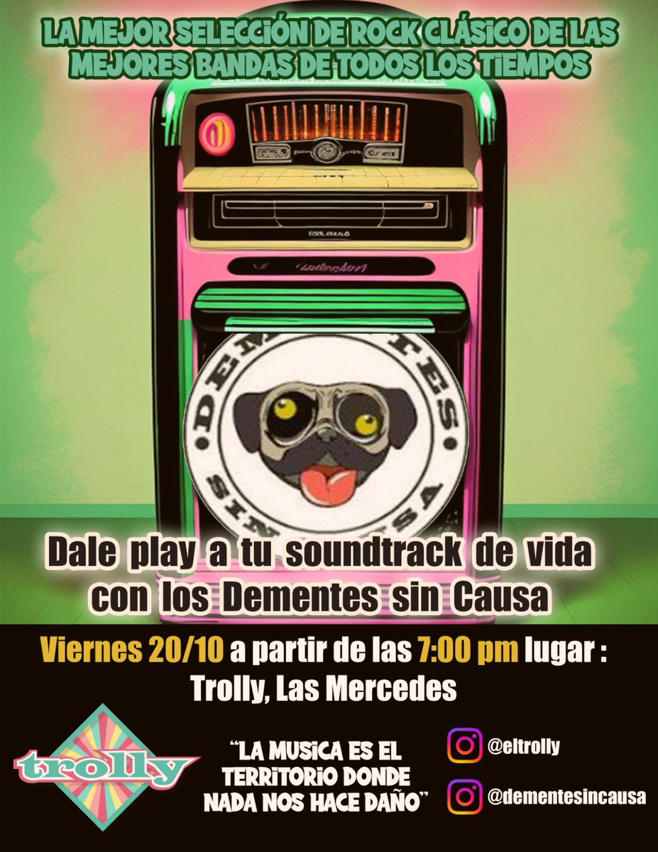 Atención melómanos y amantes del buen Rock y la buena música en general!! Mañana viernes 20 estaremos en el icónico Drive-in caraqueño <a href="/eltrolly/">Trolly de Las Mercedes</a> de las mercedes!! Con los mejores covers de Rock de todos los tiempos! Dale play a tu Sound Track de vida!! Te esperamos!