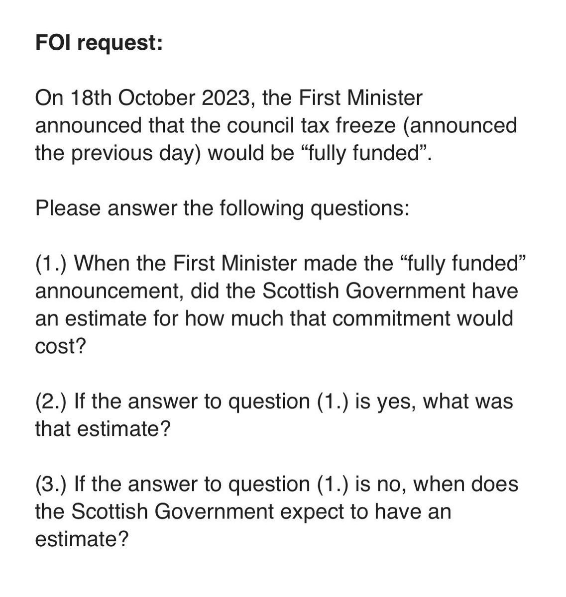 Put this FOI request in earlier today. Seems we already have the answer to question (1.) A resounding no.