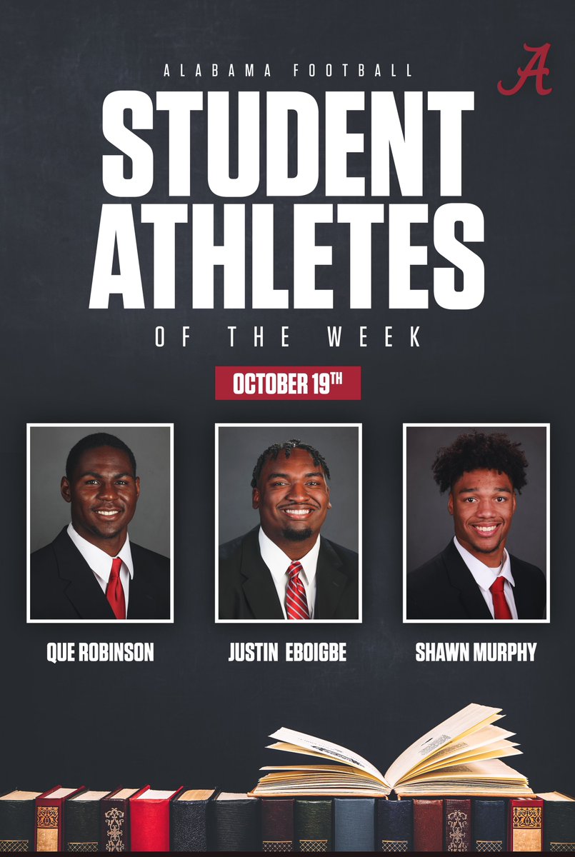 Student-Athletes of the Week! 📚🎓

<a href="/QueRobinson23/">Quandarrius Robinson</a> 
<a href="/JustinEboigbe/">Justin Eboigbe</a> 
<a href="/Theicedupshawn/">Shawn Murphy🥋</a> 

#RollTide