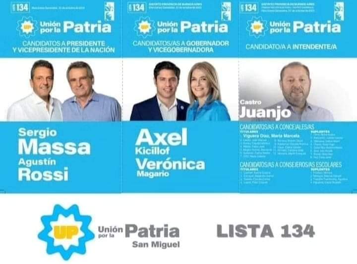 luzalvez2013's tweet photo. Este domingo vota en defensa propia y con el corazón 
Vota por educación pública y gratuita.
Vota por Salud
#SanMiguel 🌞
#LaPatriaNosUne🇦🇷 #BoletaCompleta 💪

#ElColorDeLaBanderaArgentina
#Lista134 🇦🇷

@SergioMassa #Presidente 
@Kicillofok #Gobernador 
@juanjo_castro #Intendente https://t.co/XFseDC2CSi