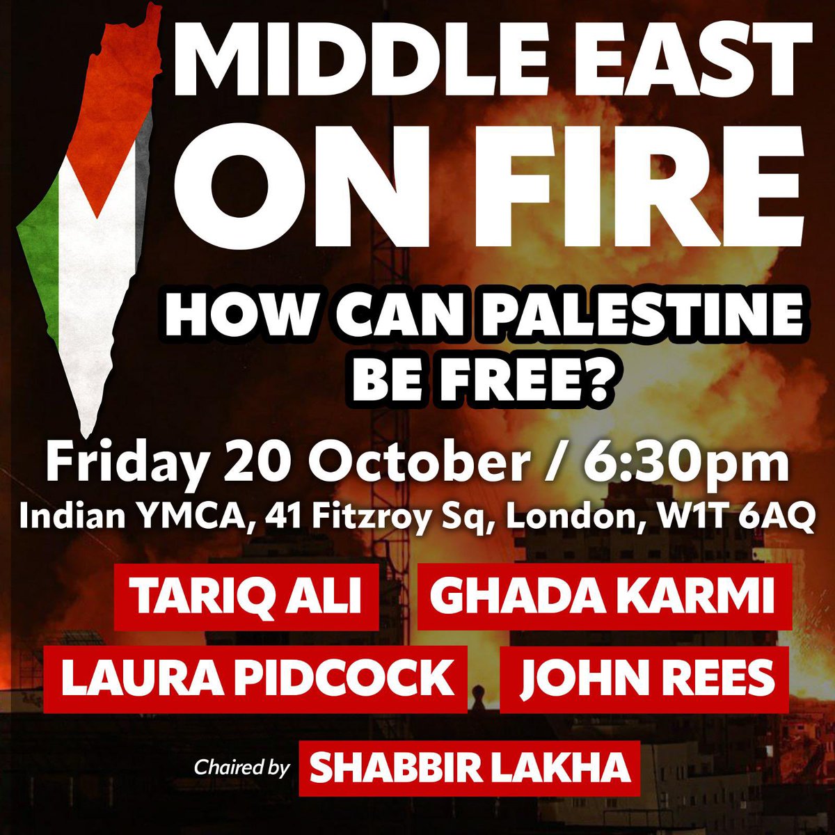 Tomorrow! Important meeting in London! With @TariqAli_News @ghadakarmi @LauraPidcock @JohnWRees @ShabbirLakha On the eve of a national demo for Palestine. To deepen our analysis and discuss a socialist strategy. Book here eventbrite.co.uk/e/middle-east-… #FreePalestine #Gazagenocide