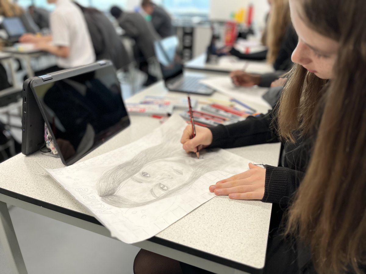 LeighRainham's tweet photo. Our year 8 artists have been making fantastic progress with their self-portrait drawings this module! They have been learning about the shapes and proportions of the face by measuring and establishing ratios. We are looking forward to seeing their finalised creations next module! https://t.co/2CZE2yzVJ9
