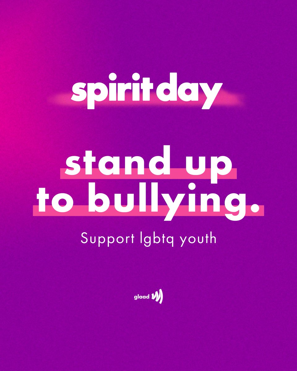 On #SpiritDay we stand against bullying and show support for LGBTQ youth 💜 Go purple now and join in via the link below!
glaad.org/spiritday