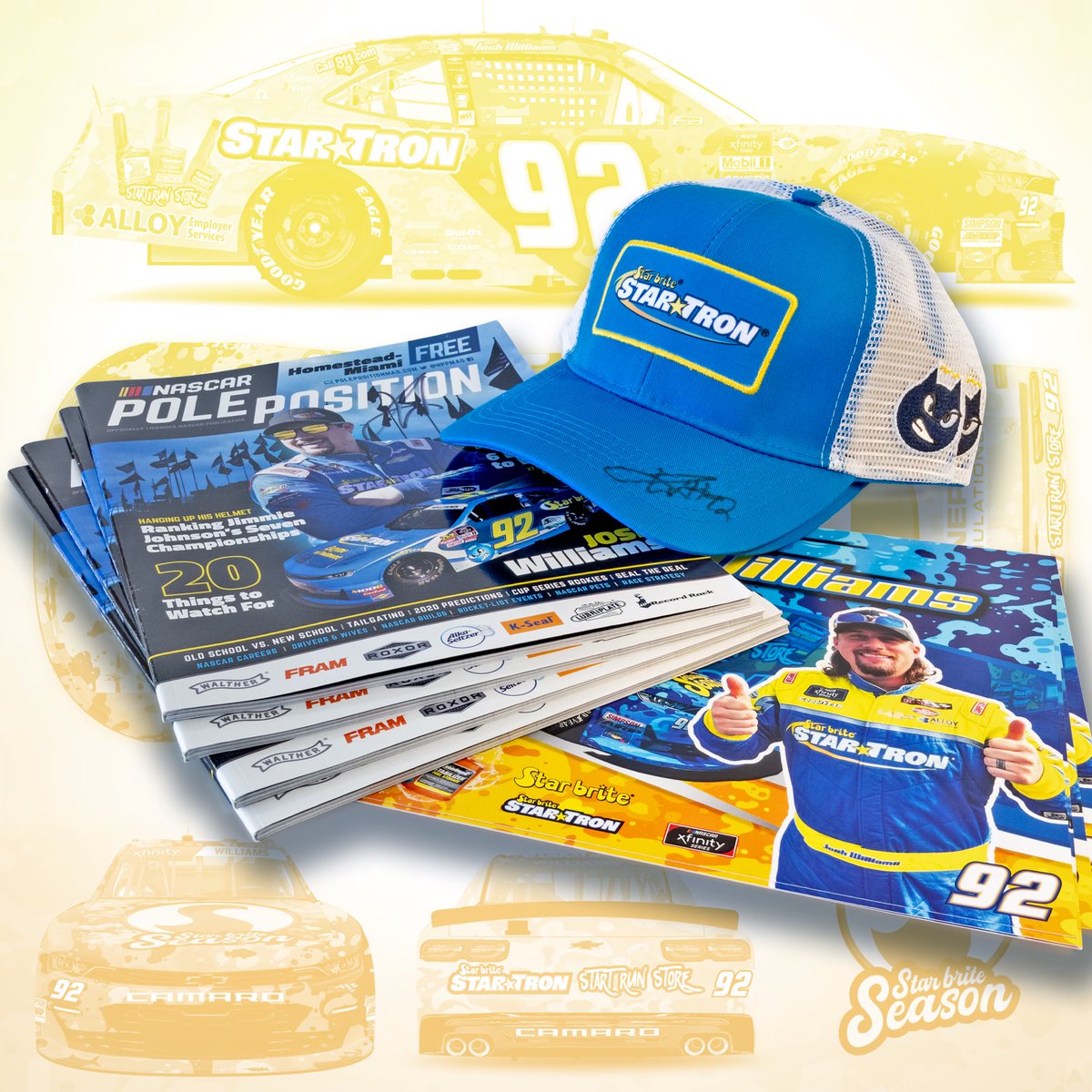 Gear up for a giveaway! Share this tweet &amp; DM us your name + shipping info to snag a @josh6williams hero card! 🏎️💨 One lucky sharer from Twitter will race away with a signed hero card, signed hat, and a retro signed Pole Position magazine. Ready, set, share &amp; DM! 🚀 #JWGiveaway
