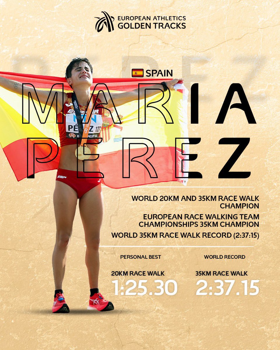Reina de la marcha! 👑 

Two world titles and a world record in the 35km race walk! 

Will Maria Perez 🇪🇸 be crowned women’s European Athlete of the Year? 🏆 

#GoldenTracks
