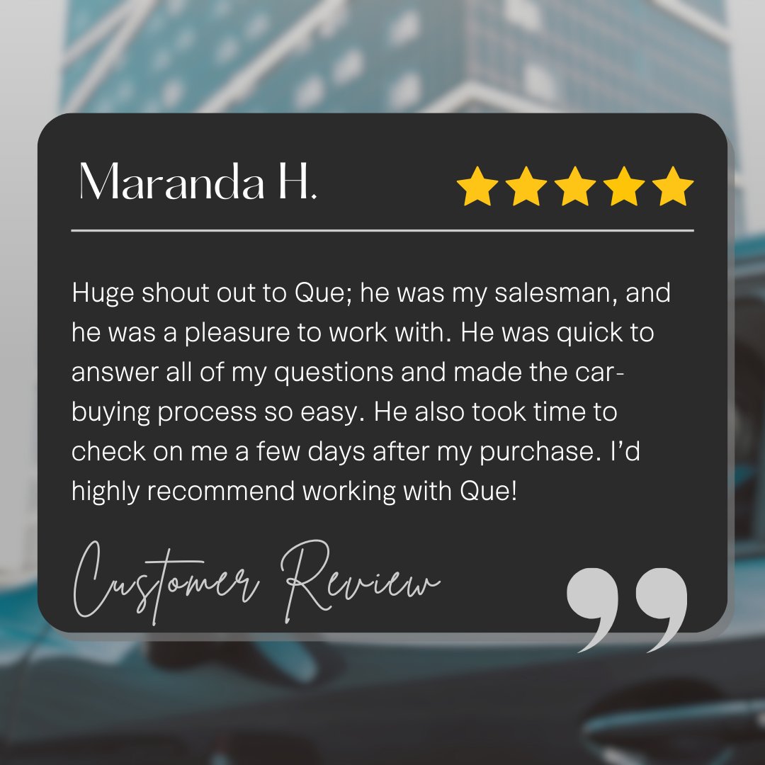 MazdaColumbia's tweet photo. Thank you so much for your wonderful review, Maranda! We're thrilled that Que made the buying process easy. We appreciate your recommendation, and we look forward to serving you again in the future! 😊🌟 https://t.co/i7IgCjJB4u