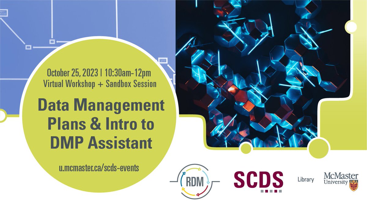 Prepare for data questions and problems before they happen! 📊

Join SCDS for an Introduction to Data Management Plans, including a demo of DMP Assistant, a web-based tool for developing DMPs in the Canadian research context. 

🔗 Register: libcal.mcmaster.ca/event/3754423