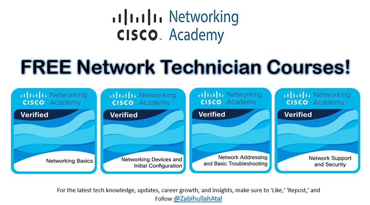 CISCO Networking Academy is offering FREE Network Technician Courses!

Learn how networks work and gain employable skills to start your tech career.
 
Why these courses,
- Elevate your tech career with Networking!
- Strengthen your foundation.
- Prepare for an exciting career in