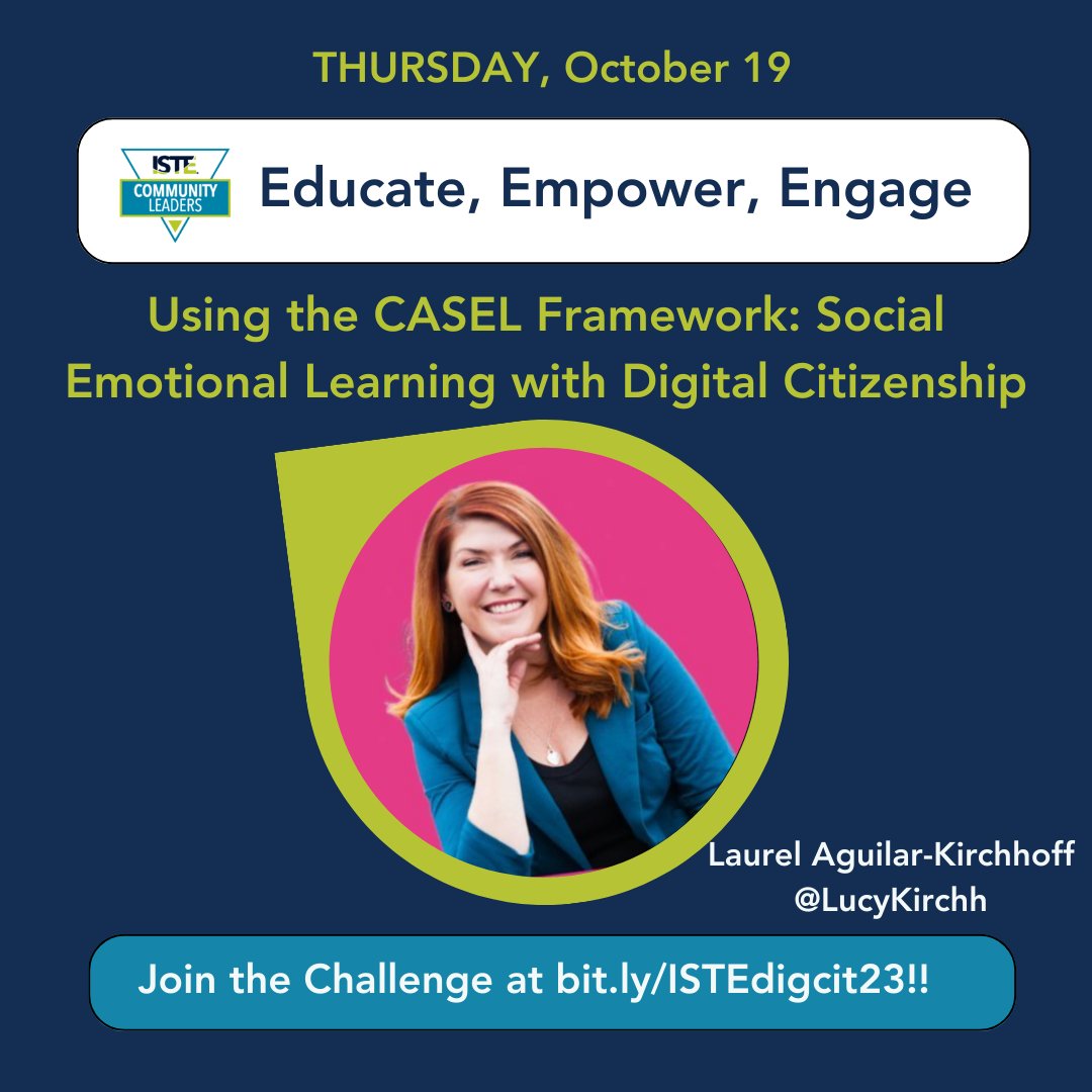 Happy Thursday! Today @LucyKirchh enlightens us about the intersection of #digcit, #medialit, and #SEL. ➡️ Learn more and join the challenge at bit.ly/ISTEdigcit23!! #DigCit23 #EducateEmpowerEngage
