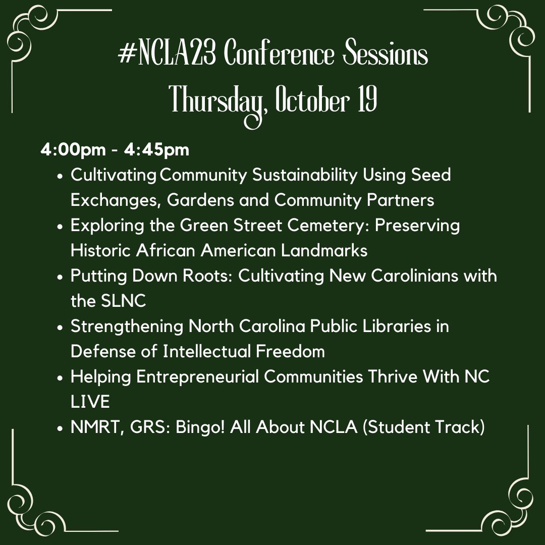 Last sessions of the afternoon before our evening events kick off! #NCLA23