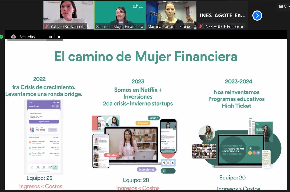 💁‍♀️Mentora de lujo | Gracias @sabricastelli por compartir tu experiencia de @MujerFinanciera con las emprendedoras de Women in Entrepreneurship, el programa de Endeavor para fundadoras de startups.