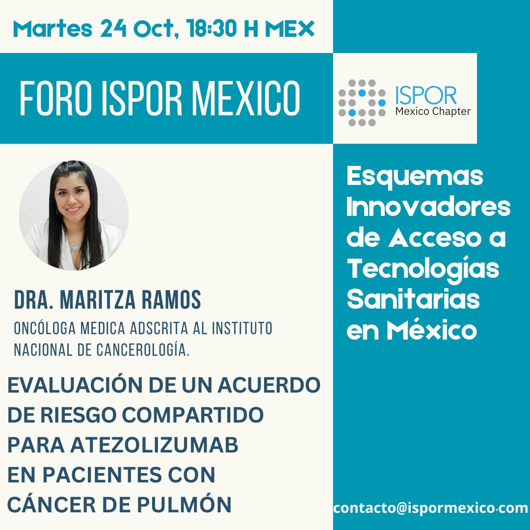 ispor_mex1's tweet photo. FORO “Esquemas Innovadores de Acceso a Tecnologias Sanitarias en México” 
Sigue en vivo la transmisión través del enlace: https://t.co/GkJcW7WY2s  
🗓️ 24 Octubre
⏰ 18:30 h (horario CDMX) https://t.co/1U381PatTK