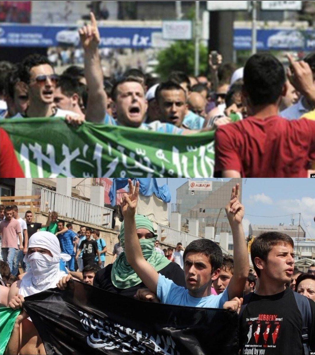 This is not Gaza. This is Macedonia 2012. Albanians are protesting, with demand for releasing of albanian terrorists, who killed 4 kids with kalashnikovs. No matter how crazy that sounds Take a closer look on the flags.