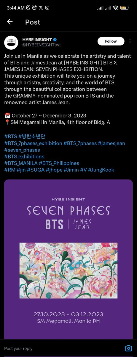 TevesJay's tweet photo. @cdmentph #BTS #BTS_7PHASES_EXHIBITION
#SEVEN_PHASES #BTS_EXHIBITION
Bts x James Jean
OctoBER to DecemBER https://t.co/Gd04AYuuS2