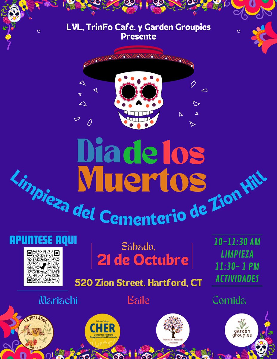Please join us for a clean-up at Zion Hill Cemetery and a Dia de los Muertos celebration on Saturday, October 21st. There will be food, music, and activities. Link to sign up here! docs.google.com/forms/d/e/1FAI… 💀🥳