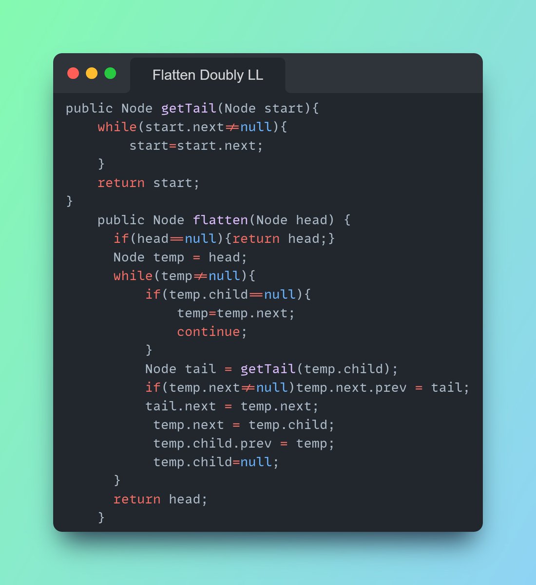 Imbhavaniprasad's tweet image. DSA #dailycodechallenge
#102 Flatten a Multilevel Doubly Linked List
Tip : Find the tail at every child list &amp; link it's prev &amp; curr to the Node with child list &amp; next to it. Just Manipulate. Recursion is also cool;
#DSAWithKunal #100DaysOfCode #leetcode
#linkedlist