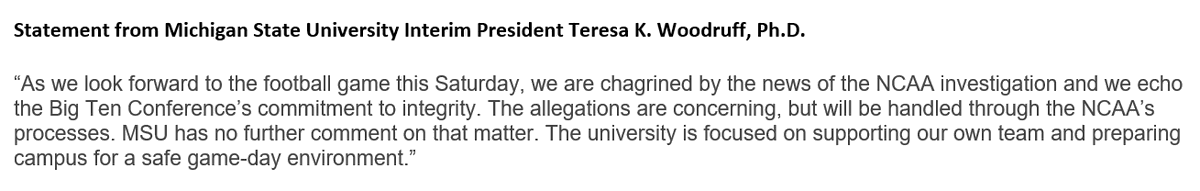 Statement from MSU about U-M investigation