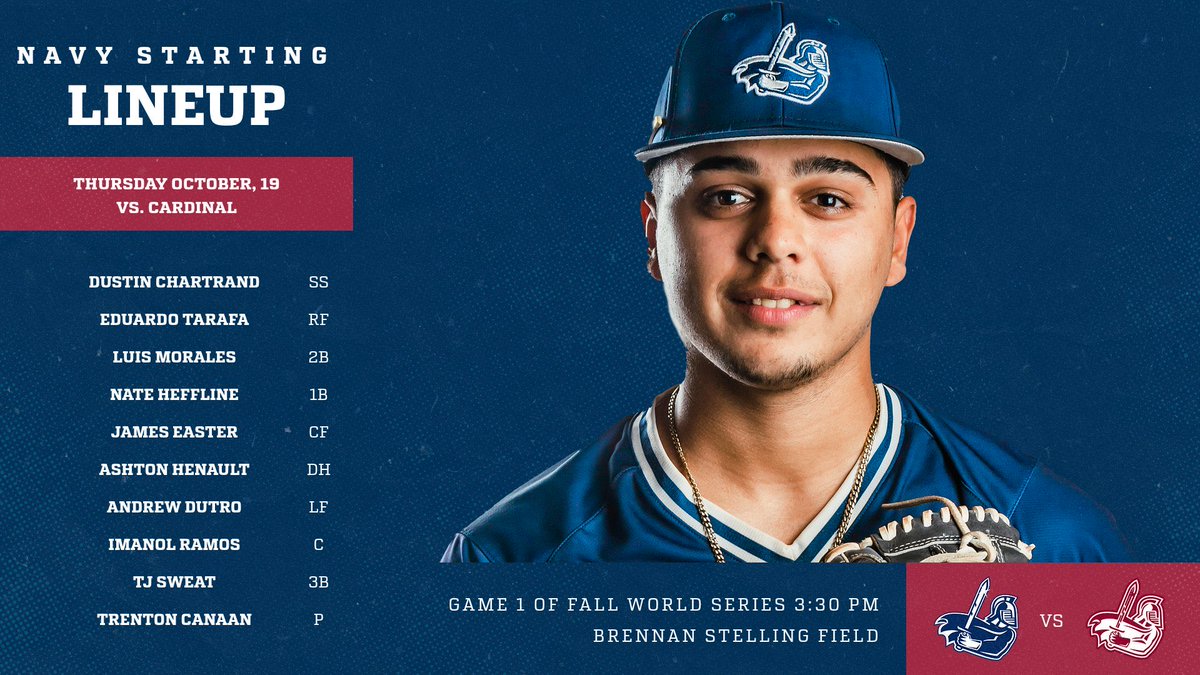 Warrior_Bsb's tweet photo. First Game of Navy vs. Cardinal World Series. Starting lineup for the visiting team Navy. https://t.co/rhUu264IXo