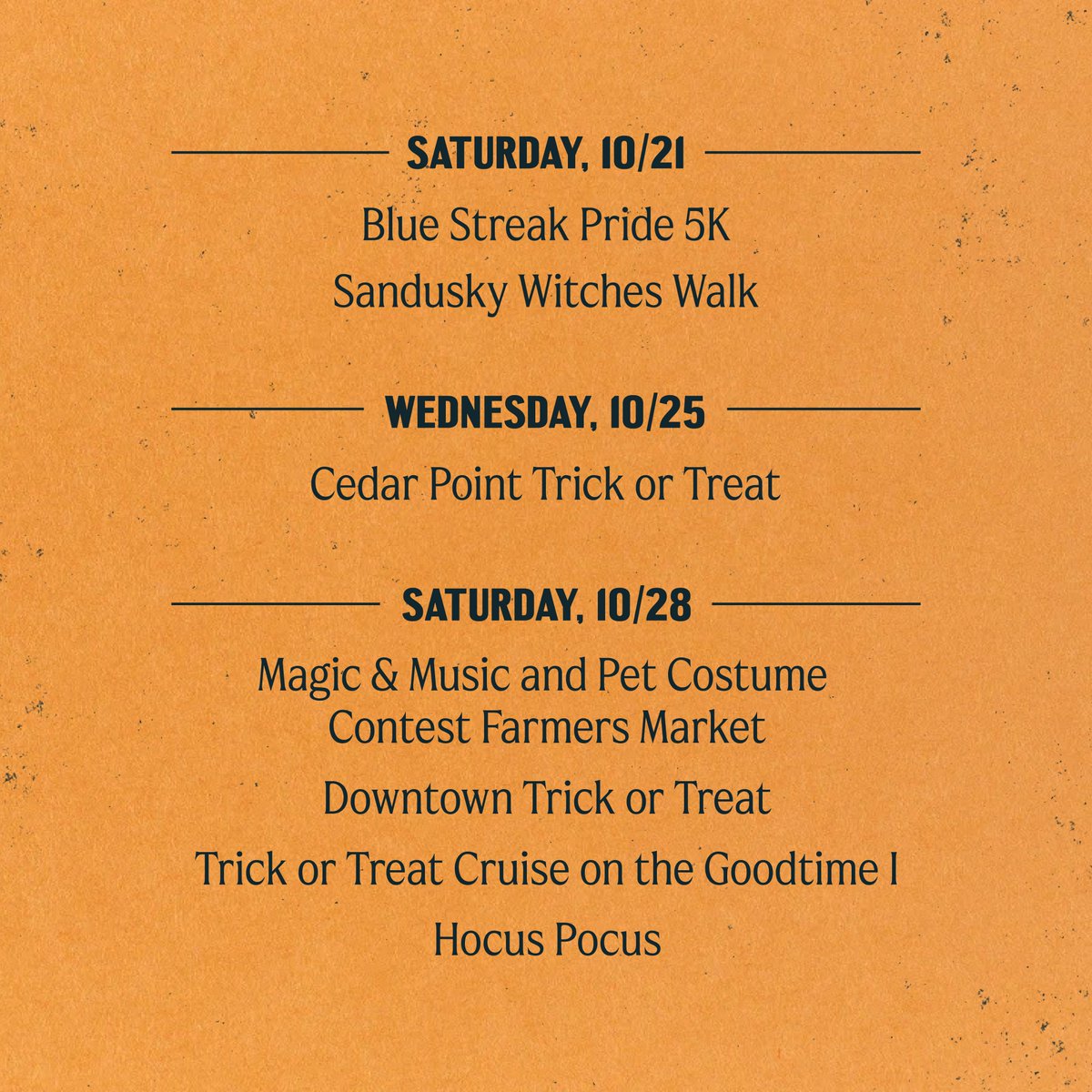DwntwnSandusky's tweet photo. Time to begin planning for the days and weekends ahead! There's so much to do in Sandusky, Ohio. 🧙🏼♀️👻🎃
#FallinSandusky #ForAllSeasons https://t.co/fSLoZAZ9Po