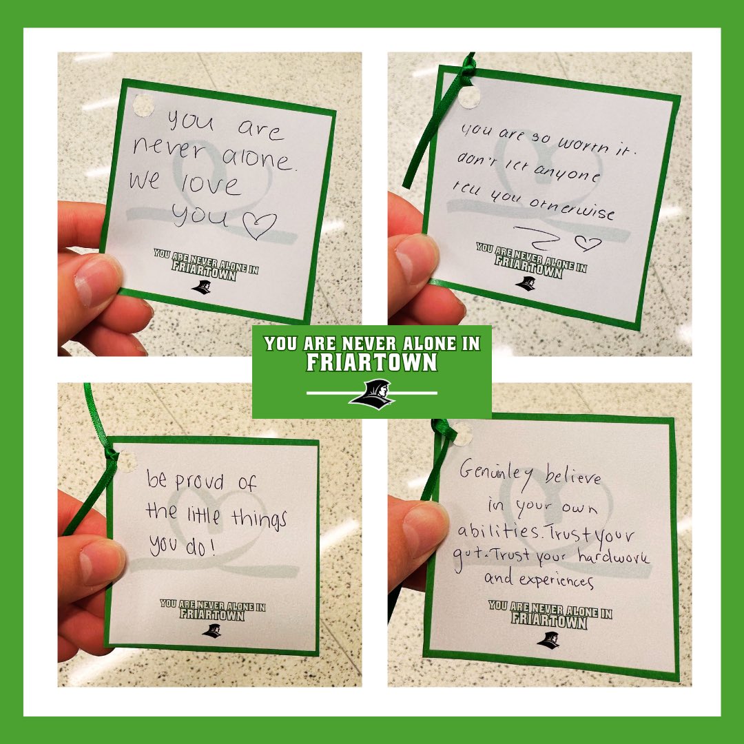 PC_SAAC's tweet image. Two Thursday’s ago, we had our new initiative: Take a Message, Leave a Message! Take a look at some of the messages our student-athletes wrote. You Are Never Alone in Friartown💚 #MentalHealthAwareness #GoFriars #FriarFamily #YouAreNeverAloneInFriartown