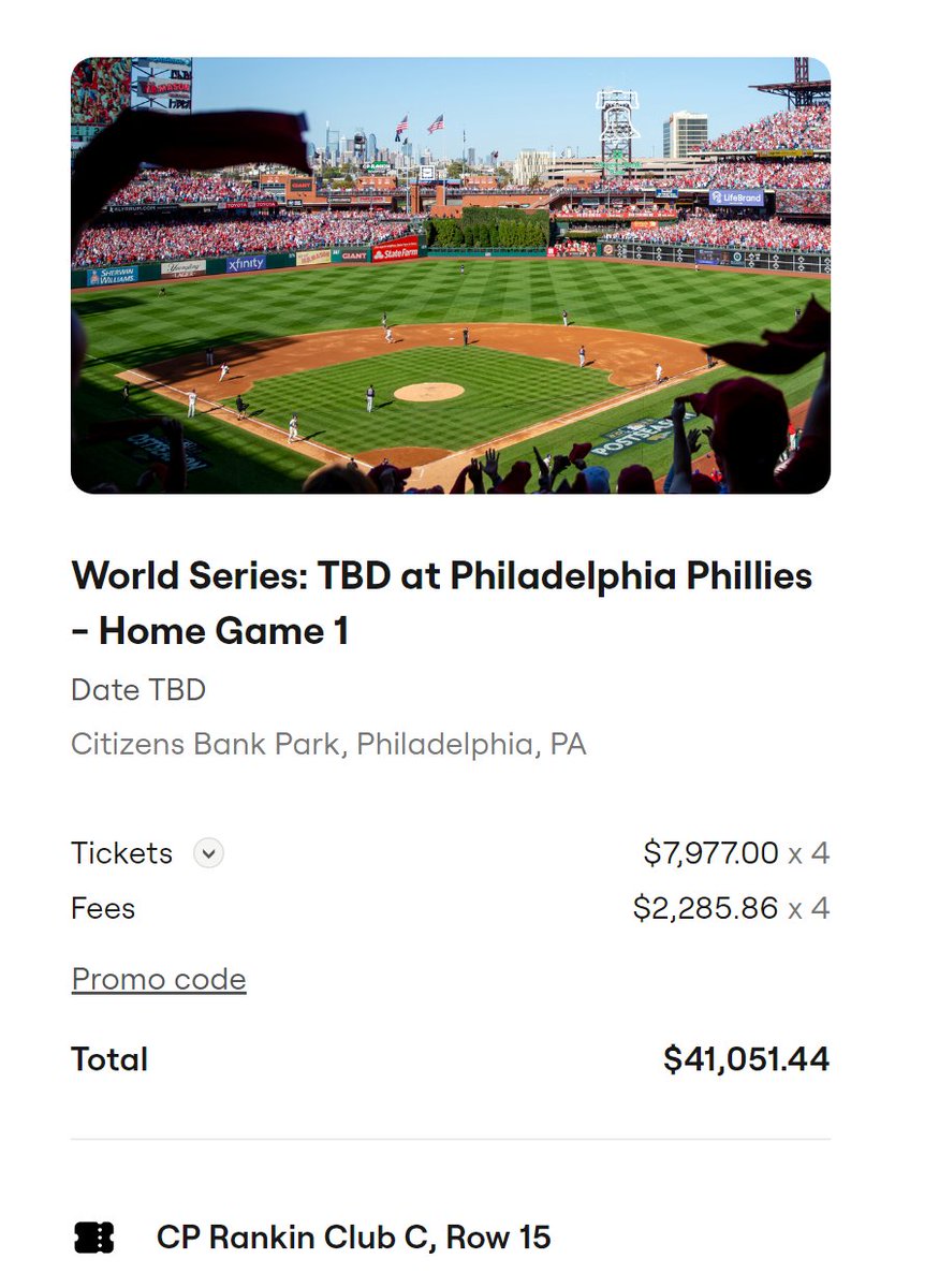 FoolishBB's tweet photo. Phillies fans think it's funny to buy cheap tickets to Chase Field with no intention of going. That's fine. I'm showing them how we do it in Braves country by creating four empty seats in Philly for the World Series! Take that, Phillosers! https://t.co/yHNAhQTClQ