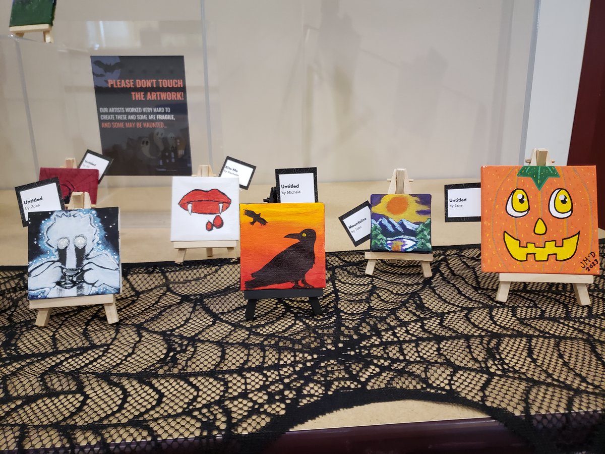 ScappooseLib's tweet photo. Come in the library to admire our newest #TinyArtShow on display! All artworks have been created by patrons and staff of the Scappoose Library! https://t.co/Gdd1gyV7q3