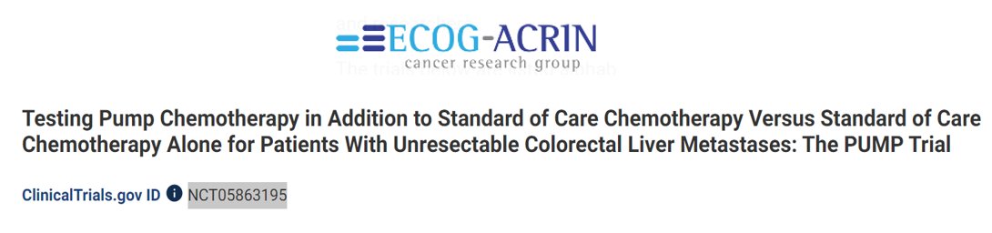 Activated nationally as of this AM !  #EA2222 <a href="/michael_lidsky/">Michael Lidsky, MD, FACS</a> <a href="/DukeHealth/">Duke Health</a> <a href="/eaonc/">ECOG-ACRIN Cancer Research Group</a> @NCICTEP_ClinRes 
Chemo +/- HAI for 1st line mCRC = The PUMP Trial | #NCT05863195 #CancerResearch #cancer #crcsm #colorectal #cancer @VUMCHemOnc @VUMC_Cancer <a href="/VUMCDiscoveries/">Vanderbilt University Medical Center</a> @shakermd12 #HAI