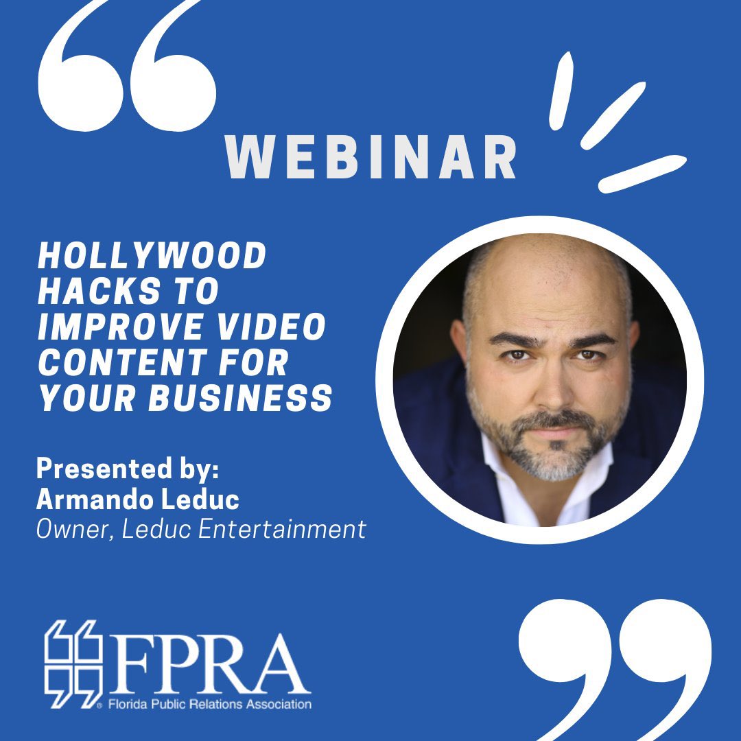 Tune in on Monday, Oct 30th from 10am-11am for an engaging webinar with Armando Leduc, an award-winning entertainer, filmmaker and entrepreneur who will share tips and tricks to create video content that wows.
Register today fpra.org/professional-d…