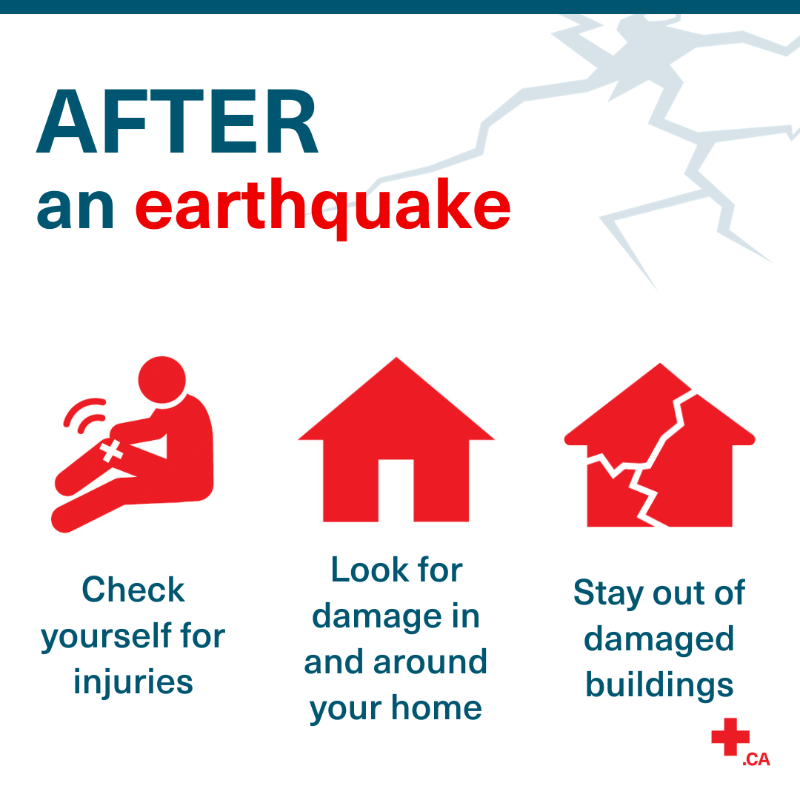 redcrosscanada's tweet photo. Earthquakes can happen without warning.⚠️

Today, let’s review what to do before, during and after an earthquake ⬇️ #ShakeOut