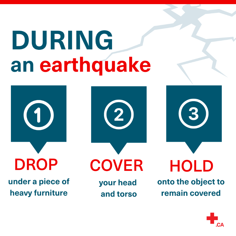 redcrosscanada's tweet photo. Earthquakes can happen without warning.⚠️

Today, let’s review what to do before, during and after an earthquake ⬇️ #ShakeOut