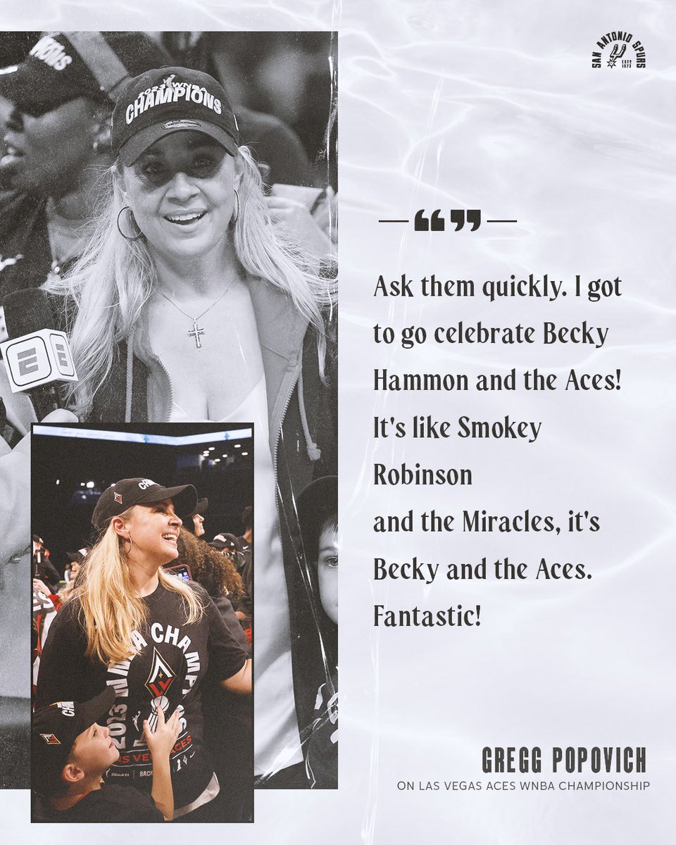 spurs's tweet photo. A BIG congrats to Coach @BeckyHammon and the @LVAces on their back-to-back championships! 🏆 https://t.co/TQKGheWPol