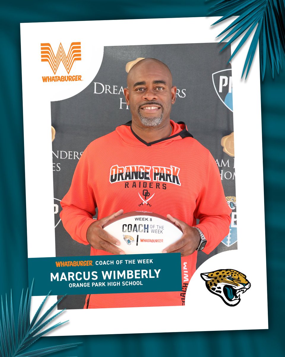 The @Whataburger Coach of the Week for Week 8 is Marcus Wimberly! @Jaguars | @ActionSportsJax