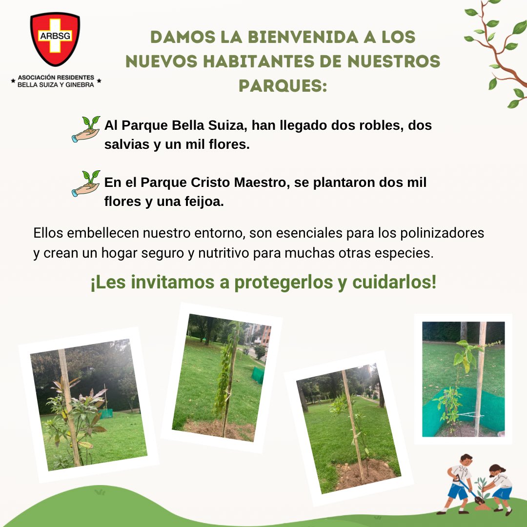 ¡Celebramos la llegada de los nuevos integrantes verdes de nuestros parques! ¡Cuidémoslos juntos! #UnidosTodoEsMejor #AsoBellaSuizaYGinebra