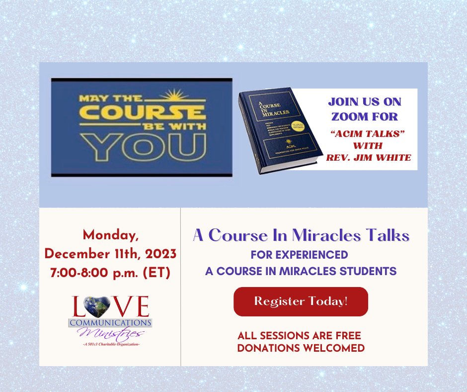 LoveComm's tweet image. Ready for profound discussions? Our ACIM Talks on Zoom is exclusively for experienced A Course In Miracles (ACIM) students.
Share your insights, experiences, and perspectives in a supportive space.

🔗 Register for FREE: conta.cc/3zNITZM
#ACIMTalks #ACIM #ACourseInMiracles