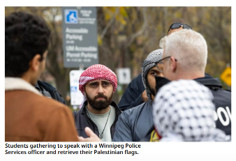 Students at @umanitoba were 'asked by a police officer (@wpgpolice) not to display flags at the event [memorial for Palestinians killed by Israel] & stored the flags in the officers patrol car'. Freedom of expression and assembly but not when it comes to Palestine, eh? 1/2