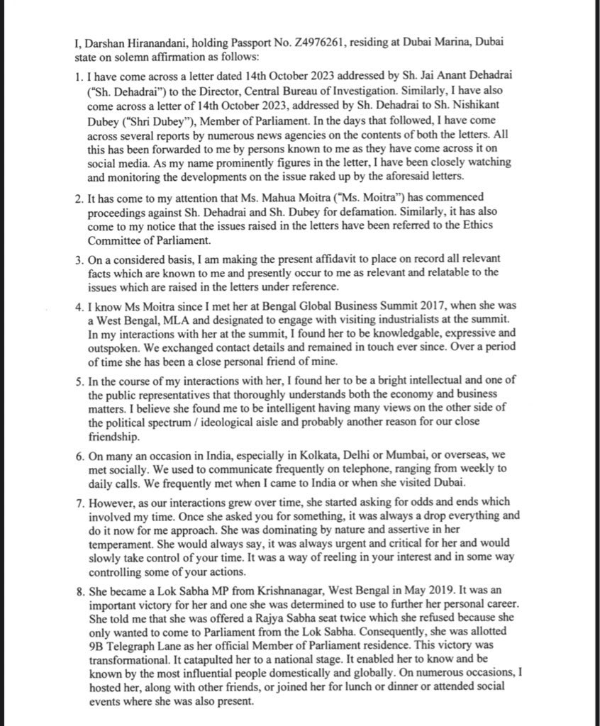 ishkarnBHANDARI's tweet photo. The Facts in Mr Hiranandani letter are significant. Massive conspiracy against Mr Adani hatched by MP Mahua Moitra. https://t.co/WHVKaZbOJo