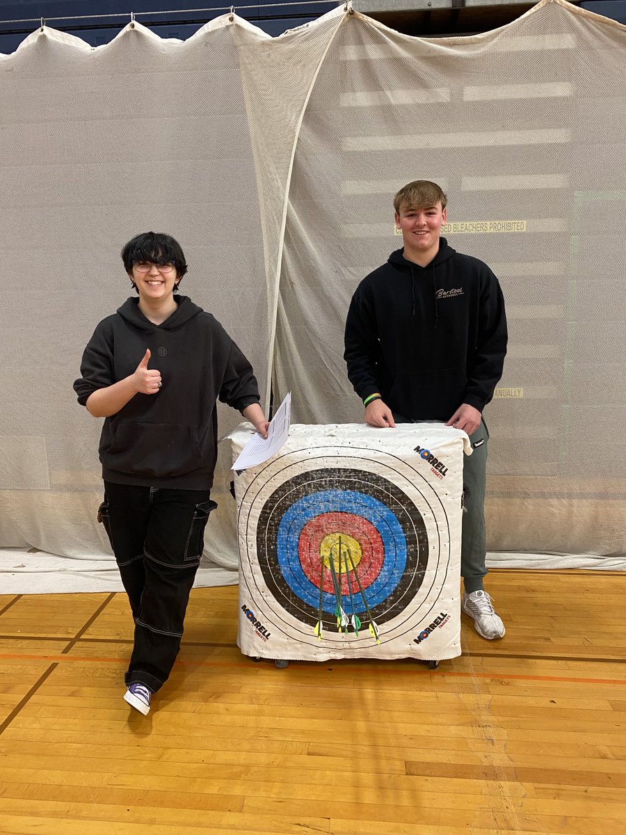 esmphysed's tweet photo. Hyacinth Labatos &amp; Logan Welch with the tight grouping!!!

Only their second class of Archery!!! 

Great job 👏 https://t.co/WYCPKn9Cfs