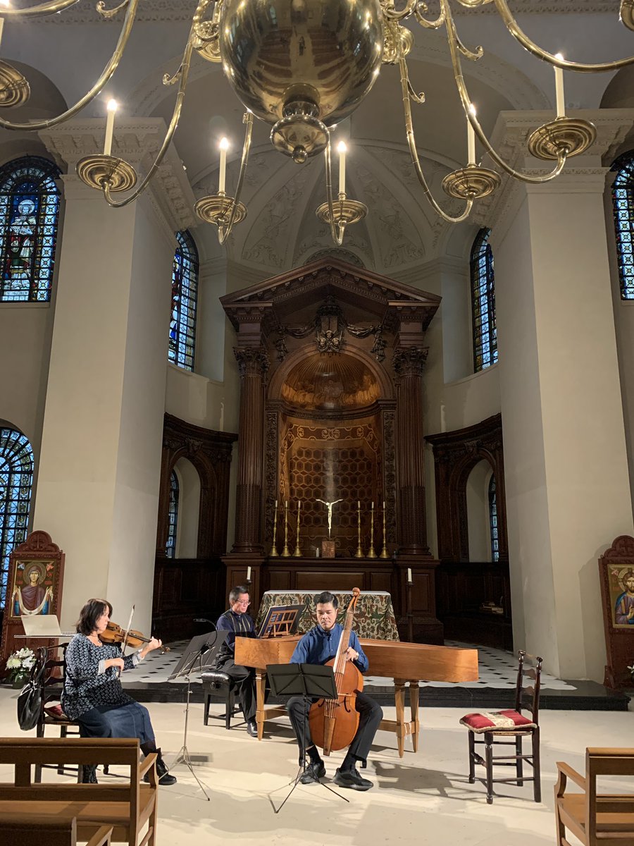 Rehearsal underway for tonight’s concert @StGeorgesMusic @bloomsburyfest 2023. Come along - these three are sounding fab!