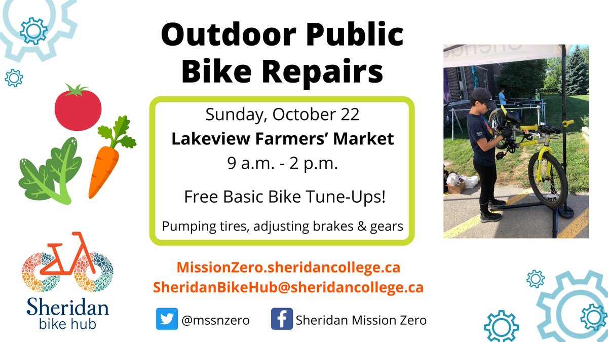 Visit us at the upcoming Lakeview Farmers' Market this Sunday. 
Bring a bike if you want a basic tune-up! 🪛 
<a href="/MissCyclingNow/">Mississauga Cycling Now!</a>
