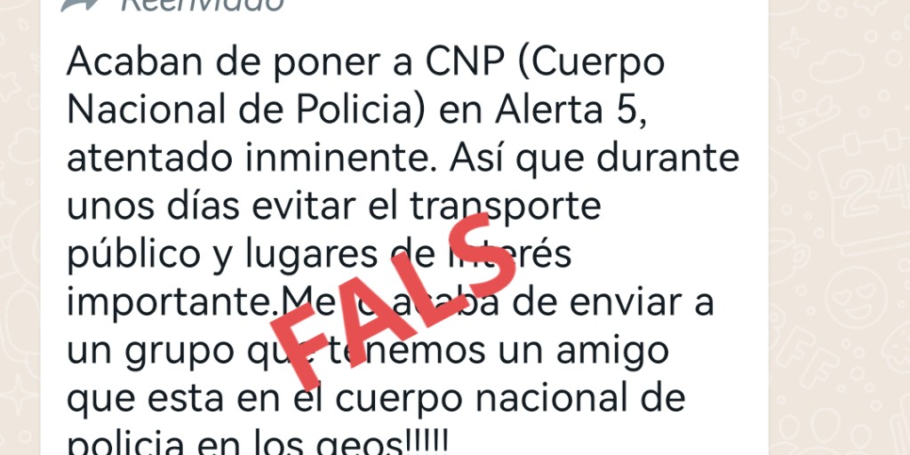 ‼️ Circula un missatge de WhatsApp que alerta d'un atemptat terrorista "imminent" i demana que s'eviti el transport públic i altres punts d'interès. És fals! 

📧 Si el reps, no en facis cas i no el difonguis #StopRumors