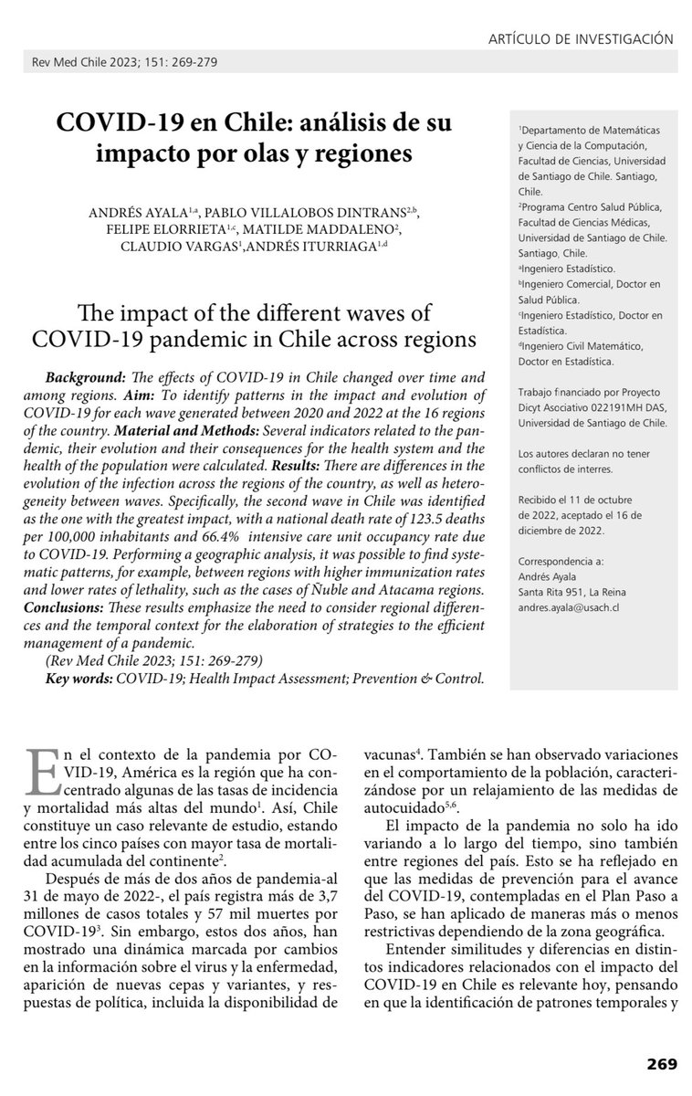 Ya está disponible el artículo que escribió el equipo de <a href="/datasaludusach/">Data Salud</a> para la <a href="/revmedchile/">Revista Médica de Chile</a> a fines del 2022. En este artículo hacemos un balance del impacto del COVID-19 en Chile, haciendo énfasis en las regiones. Puede leer el artículo completo aquí:

revistamedicadechile.cl/ojs/index.php/…