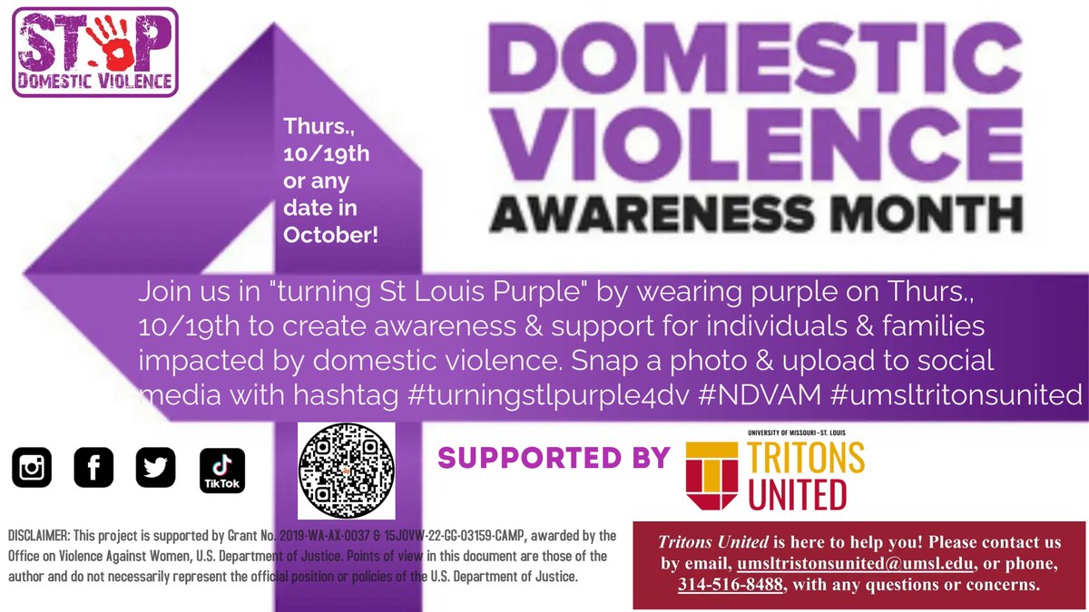 Today is Turn St Louis Purple!  For National Domestic &amp; Dating Violence Awareness Month.  So, show us your purple!  #DomesticViolenceAwarenessMonth #datingviolence #NDVAM #gbvawareness #genderbasedviolence #metoomovement #umsltritonsunited #UMSL #IChoseUMSL #ChooseUMSL