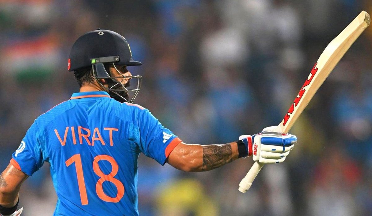 mufaddal_vohra's tweet photo. A World Cup century after 8 years by King Kohli. https://t.co/mdzBd5E2as